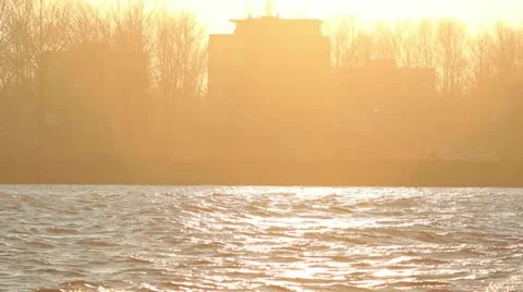 Warm sunset on windy river Stock Footage 10860902