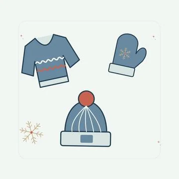 Warm sweater and a pair of winter mittens. Decorative flat vector composition Ilustração Stock