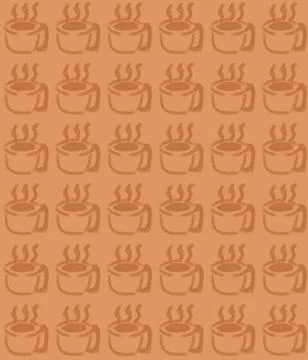 Warm Tan Steaming Coffee Cup Doodle Pattern Stock Illustration