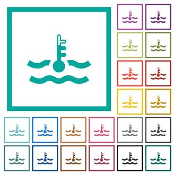 Warm temperature engine coolant flat color icons with quadrant frames Stock Illustration