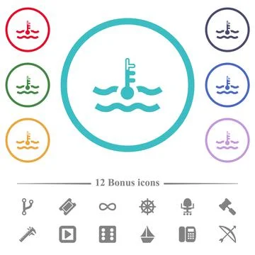 Warm temperature engine coolant flat color icons in circle shape outlines Stock Illustration