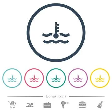 Warm temperature engine coolant flat color icons in round outlines Stock Illustration