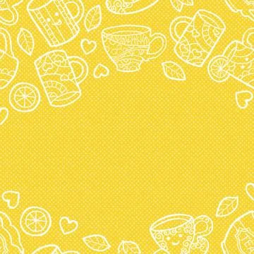 Warm textured background with doodle tea accessories Illustrazione stock