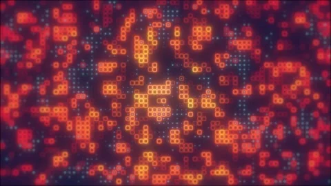 Warm-toned abstract digital mosaic of orange and red glowing pixels, illust.. Stock Footage 329037428