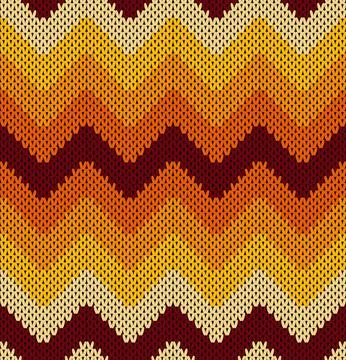 Warm-toned knitted pattern with wavy, chevron stripes in shades of yellow, o Stock Illustration
