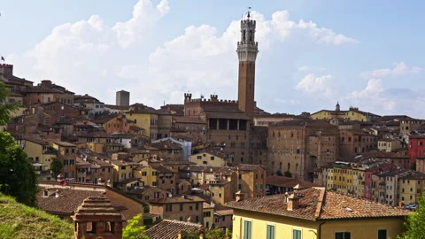Warm-Toned Rooftops and Tuscan Hills Surrounding Siena Stock Footage 256024704
