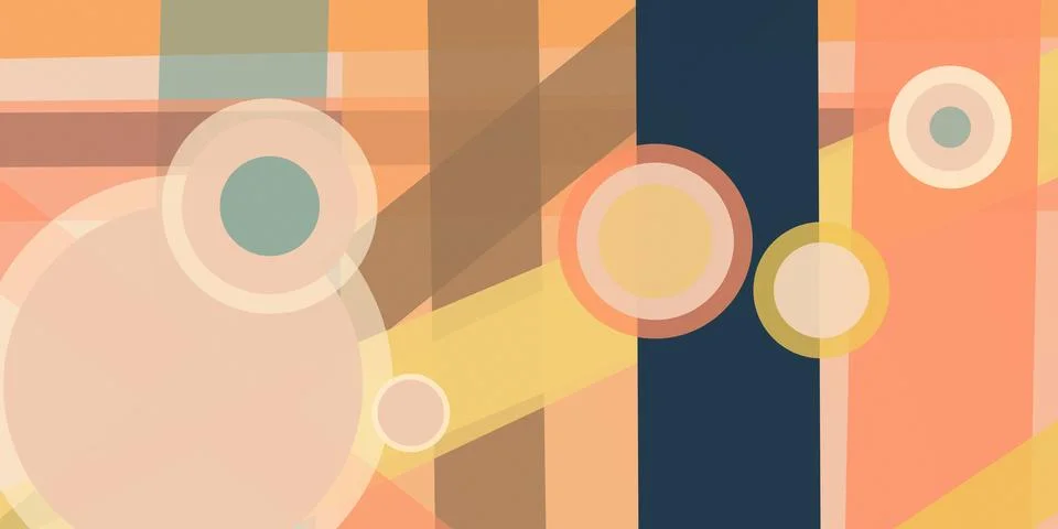 Warm translucent rectangles, circles, and angled bands create a playful abs.. Stockillustratie