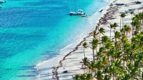 Warm turquoise ocean waves on a beautiful tropical beach on a sunny day. Stock Footage 291875747