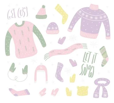 Warm winter clothes set Stock Illustration