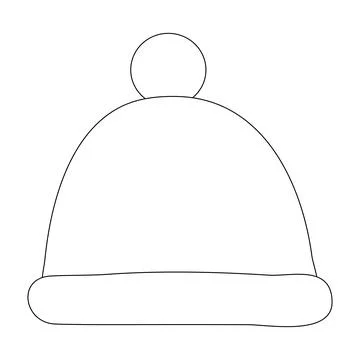 Warm winter hat with pompom, doodle style flat vector outline for kids coloring Stockillustratie