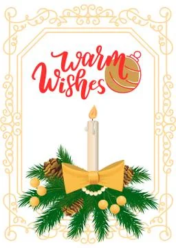 Warm Wishes Branches of Pine Tree and Candle Frame イラスト素材