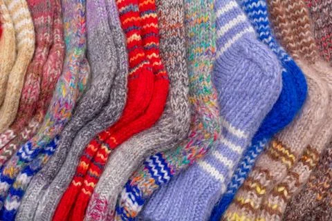 Warm wool socks. handmade winter clothing. Stock Photos
