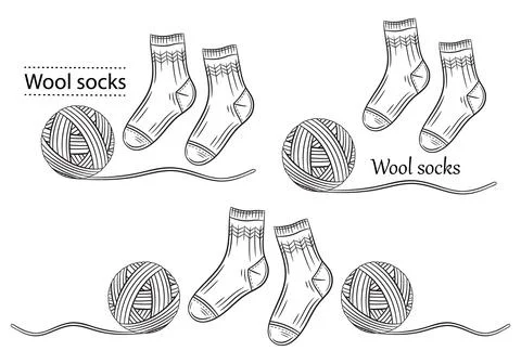 Warm wool socks with yarn ball line icon. Hand knitted. Textile clothes. Vector Stock Illustration