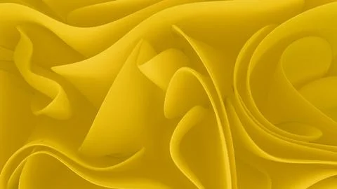 Warm yellow 3d background featuring complex layered abstract waves. Stock Illustration