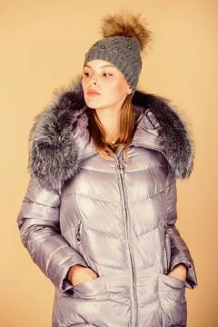 Warming up. Casual winter jacket slightly more stylish and have more comfort Stock Photos