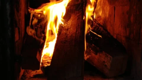Warming fireplace in a cold house Stock Footage 213004014
