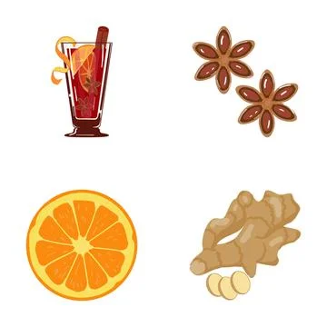 Warming mulled wine with winter spices and ingredients Stock Illustration