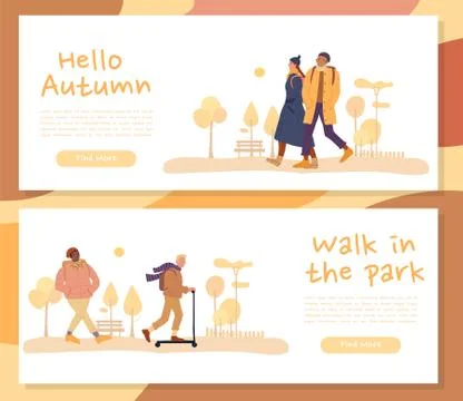 Warmly dressed people on fall header banner set Stock-Illustration