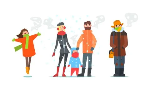 Warmly dressed people, winter time vector Illustration Stock Illustration
