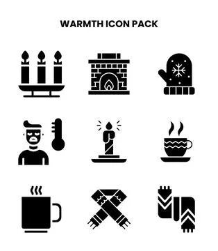 Warmth Glyph Vector Icons Pack Stock Illustration