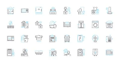Warmth linear icons set. Cozy, Toasty, Comfort, Heat, Hug, Fuzzy, Balmy line Stock Illustration
