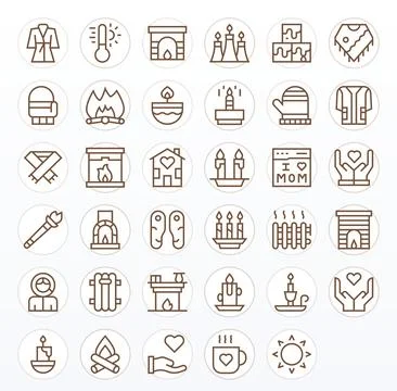Warmth Visual Pack containing 35 Regular Line Pixel Optimized Vector Icons Stock Illustration