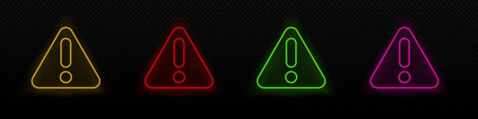 Warn neon vector icon. Error alert glowing laser Ilustración de archivo