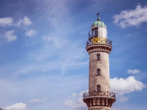 Warnemuende lighthouse with blue sky Stock Photos