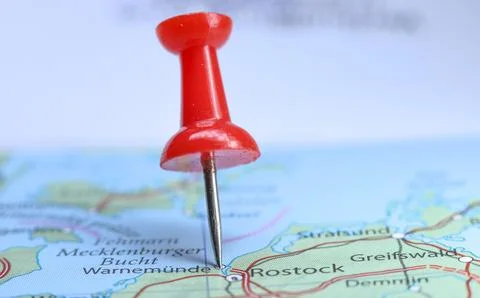 Warnemunde, Germany pin on map Stock Photos