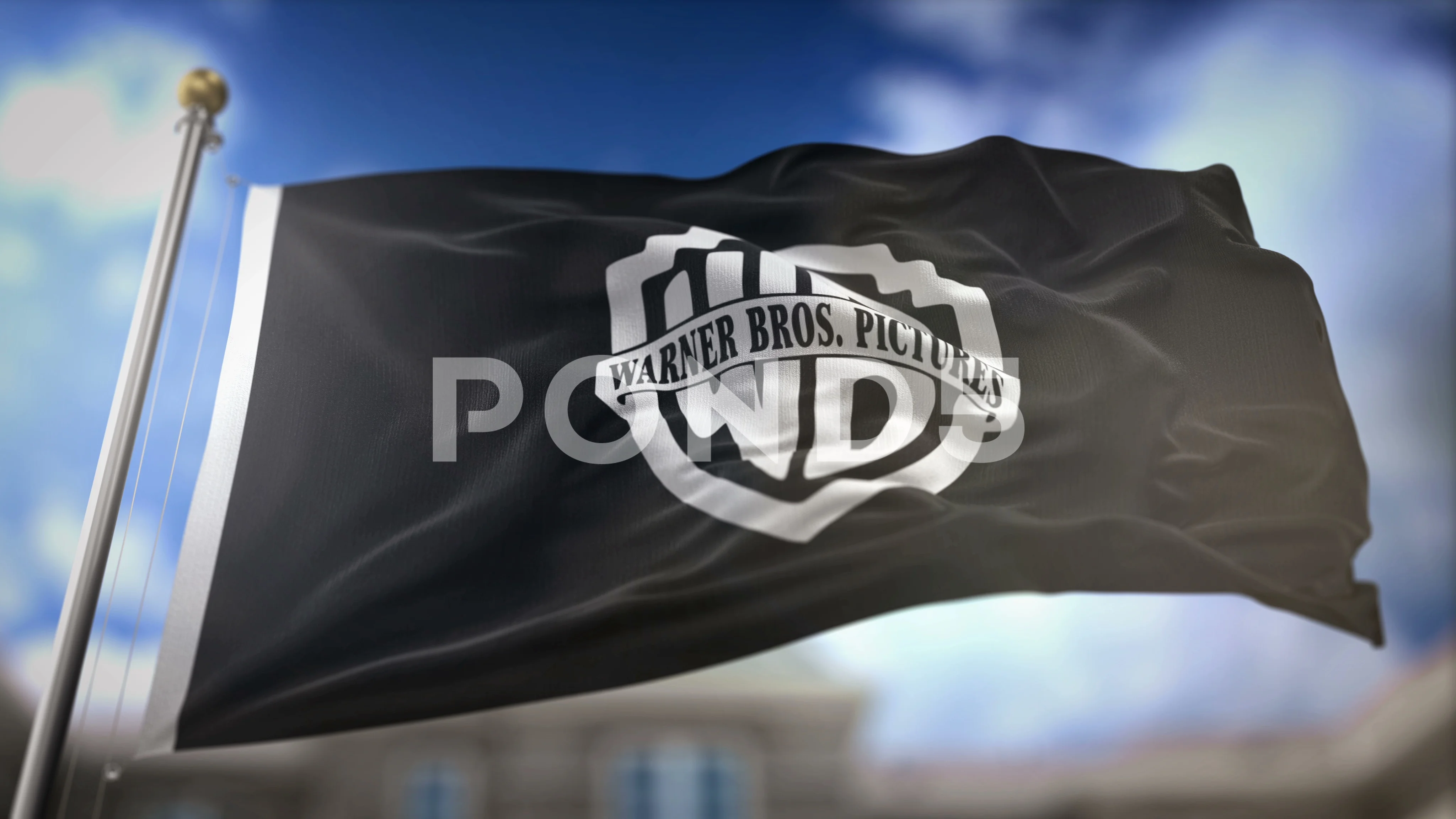 Warner Bros Flag Waving Slow Motion 3D Rendering Blue Sky Background -  Edit..