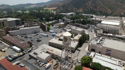 Warner Bros Studio and Water Tower Drone Aerial View Stock-Footage 201122645