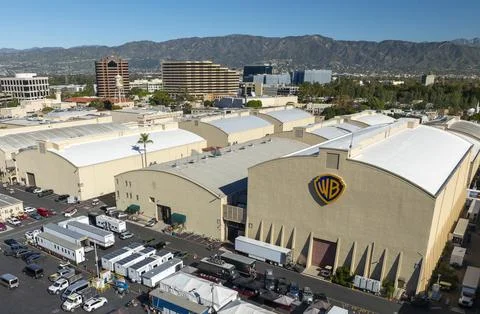 Warner Bros. Studios aerial, logo, sign, motion picture. Warner Bros Studios Stock Photos