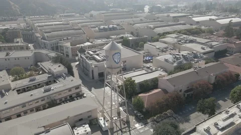 Warner Brother Studios Water Tower Aerial Orbit Shot Video stock 230034072