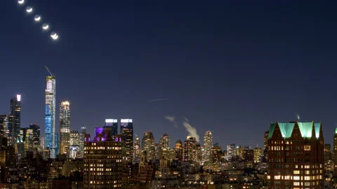 Warner Center Moonset Stock Footage 145983733