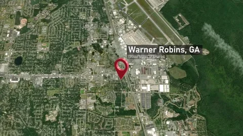 Warner Robins City Map Zoom (GA, USA) from Space to Earth Stock Footage 296706294
