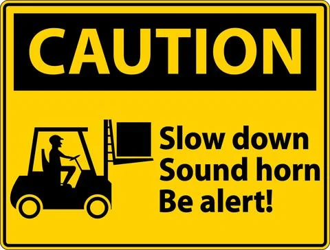 Warning 2-Way Slow Down Sound Horn Sign On White Background Stock Illustration