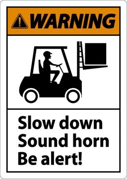 Warning 2-Way Slow Down Sound Horn Sign On White Background Stock Illustration