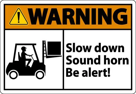 Warning 2-Way Slow Down Sound Horn Sign On White Background Stock Illustration