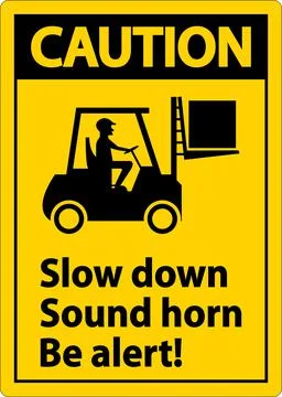 Warning 2-Way Slow Down Sound Horn Sign On White Background Stock Illustration
