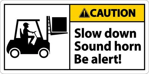 Warning 2-Way Slow Down Sound Horn Sign On White Background Stock Illustration