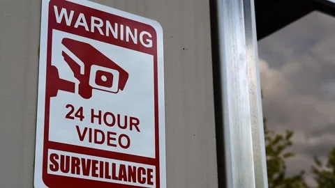 Warning 24 Hour Video Security Surveillance Sign 스톡 동영상 143820300