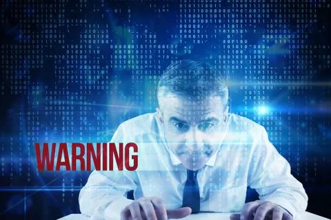 Warning against blue technology interface with binary code Illustrazione stock