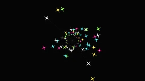Warning Alert Screen colorful glowing star sparkles burst on black background Stock Footage 346505049