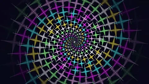 Warning Alert Screen with Mesmerizing Colorful Spiral Stars Motion Graphic Stock Footage 346505086