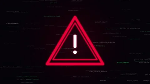 Warning Alert Screen. Red glowing warning alert icon over computer software Stock Footage 341542938