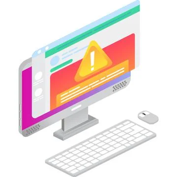 Warning alert sign on laptop computer icon vector Illustrazione stock
