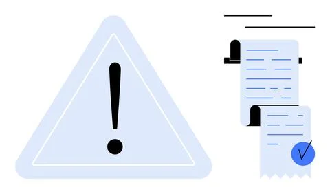 Warning Alert Symbol with Document Checklist in Modern Minimalist Design Illustrazione stock