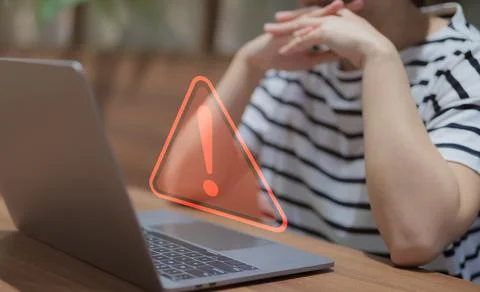 Warning alert system concept, system hacked on computer network, cybercrime, Stock Photos