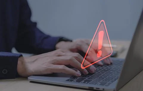 Warning alert system concept, system hacked on computer network, cybercrime. Stock Photos