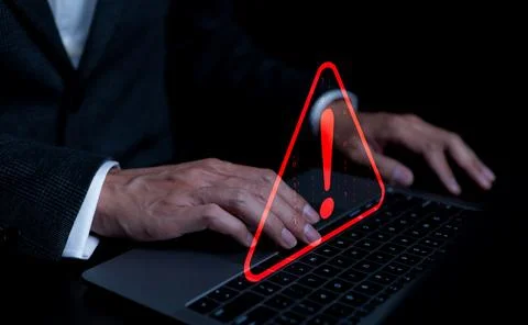 Warning alert system concept, system hacked on computer network, Stock Photos